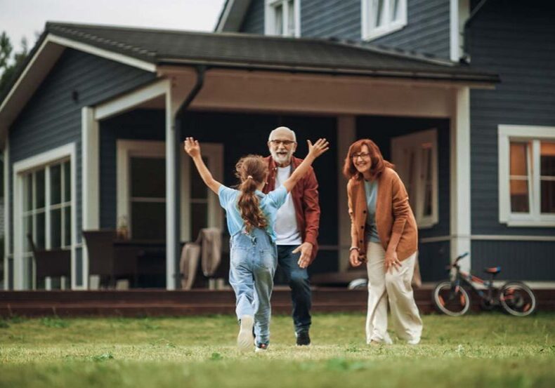 Grandfather and Grandmother are Happy to Meet Their Granddaughte